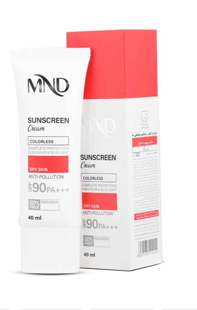 کرم ضد آفتاب spf 90 مناسب پوست خشک بی رنگ mnd